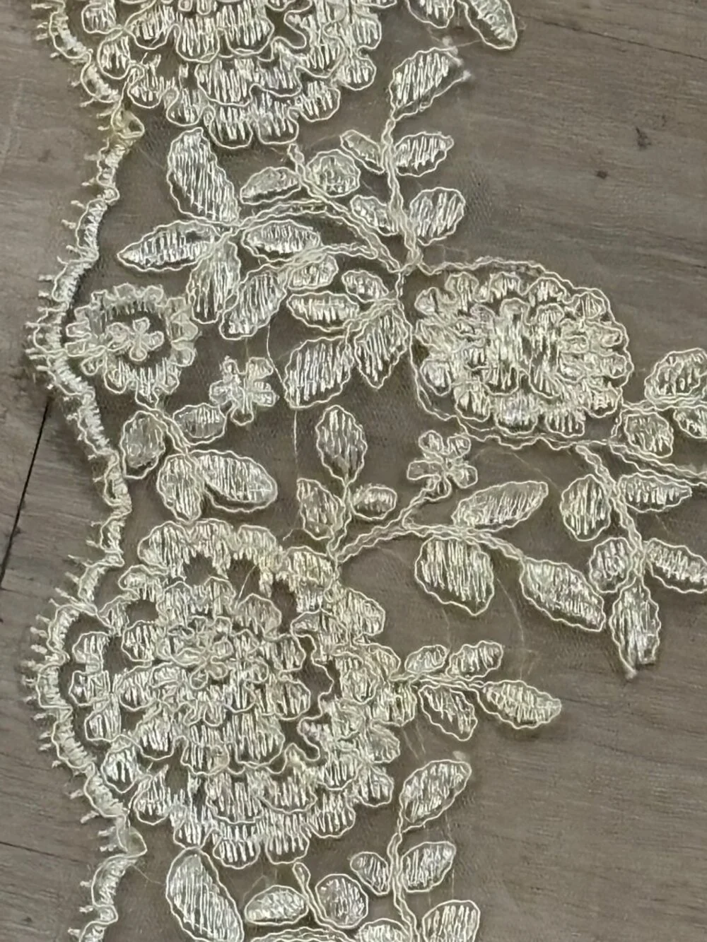 Vintage Champagne Lace Tablecloth 60 x 115 Floral Embroidered Tulle Overlay